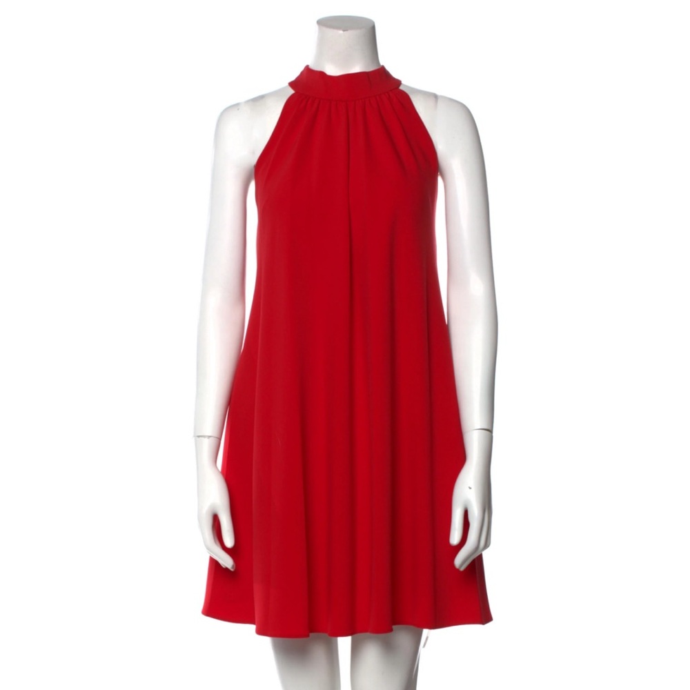Badgley Mischka Mock-neck Crepe Swing Dress Size 4 Red